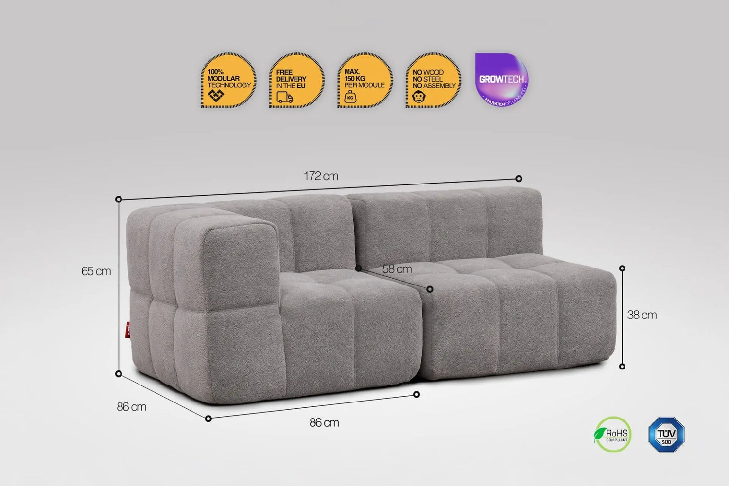 2 Teiliges Modulares Sofa – Grau Eeazi