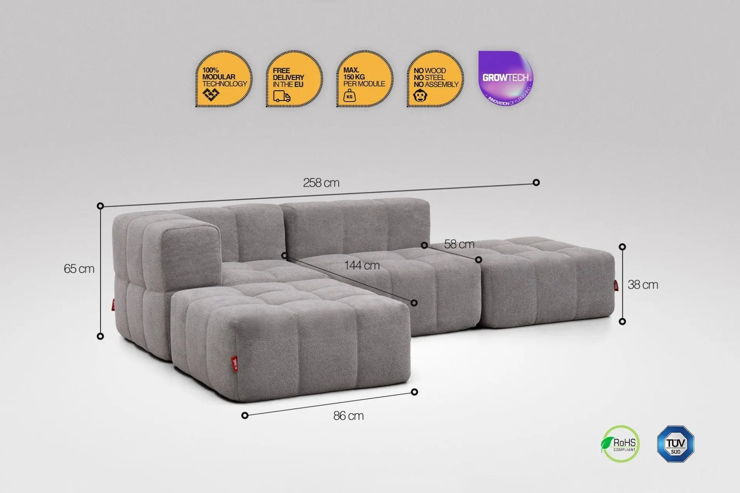 4 Teiliges Modulares Sofa – Grau Eeazi
