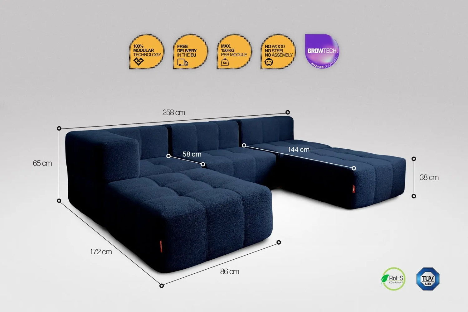 5 Teiliges Modulares Sofa – Blau Eeazi