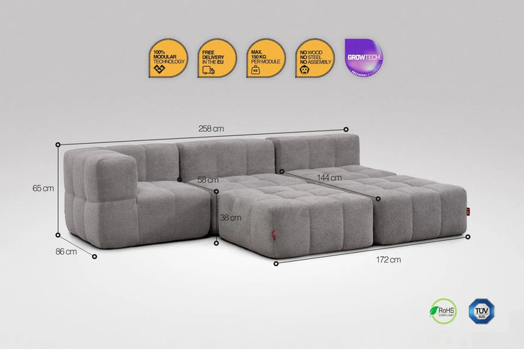 5 Teiliges Modulares Sofa – Grau Eeazi