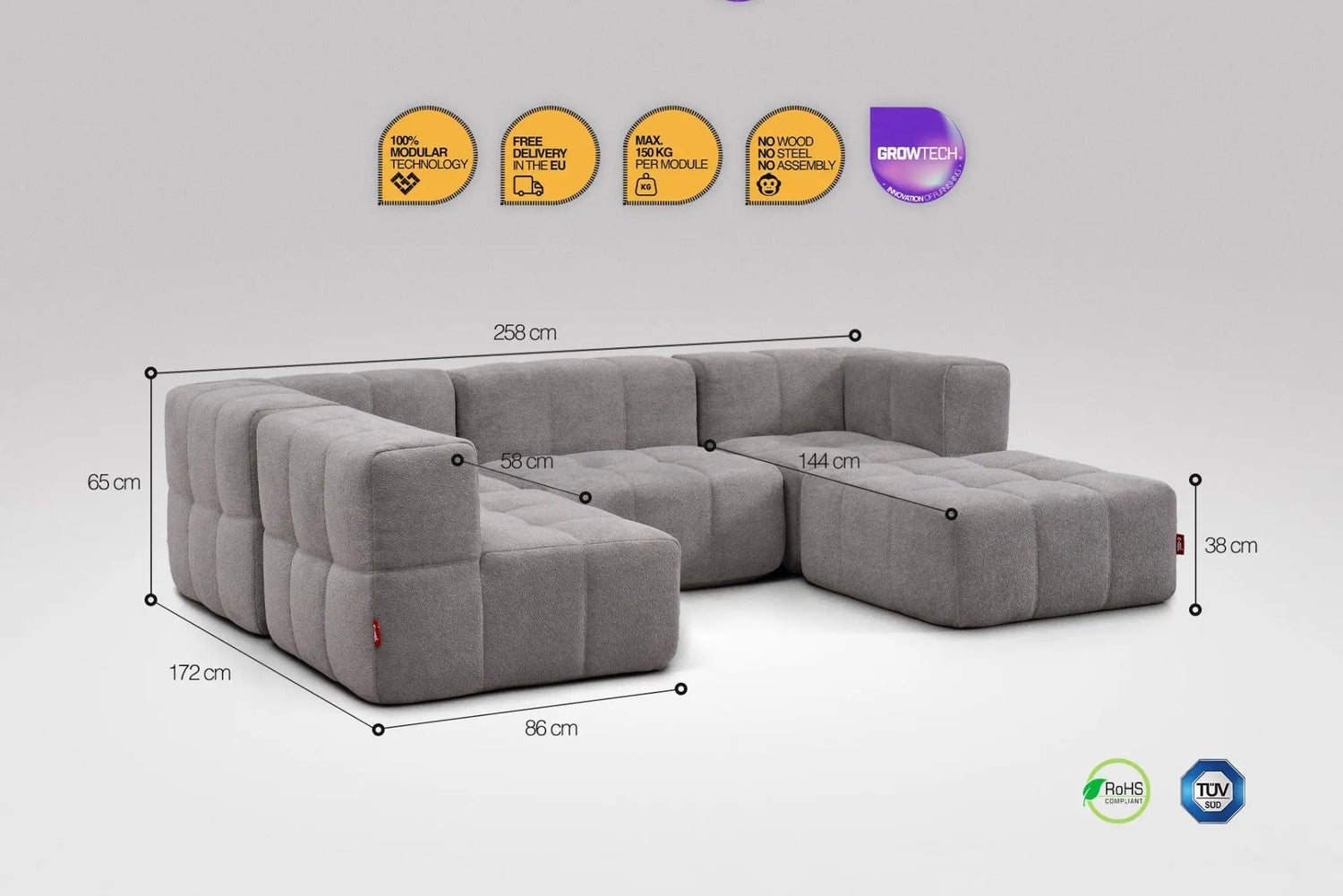 5 Teiliges Modulares Sofa – Grau Eeazi