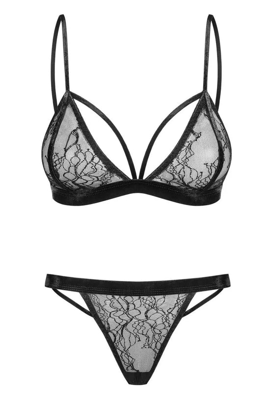 060718 Set aus Bralette Spitze und String - XL (BH 75E/80D & Panty 42) Petite Noir