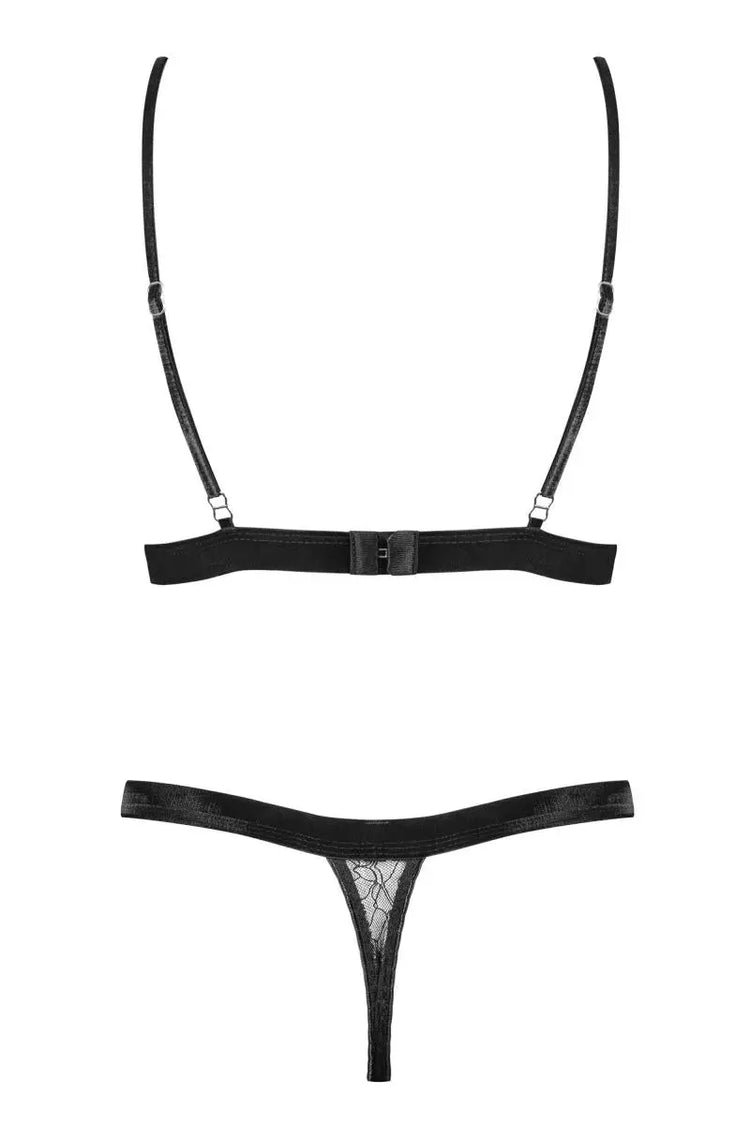 060718 Set aus Bralette Spitze und String - XL (BH 75E/80D & Panty 42) Petite Noir