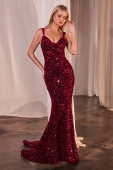 Fitted Sequin Dress With Velvet Details Tux-USA