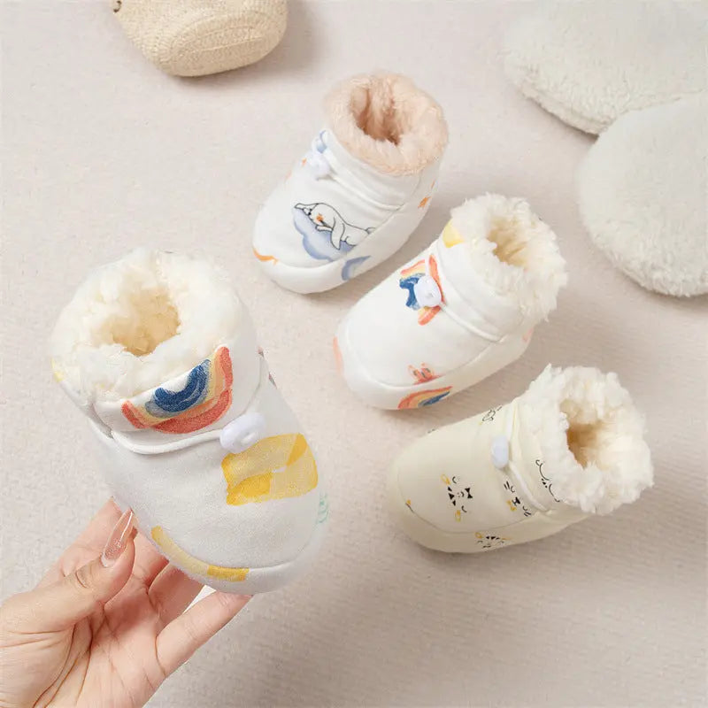 Winter Hot Selling Baby Animals Cartoon Print Thickened Cotton-padded Fleece-lined Warm Soft Bottom Shoes MyKids-USA